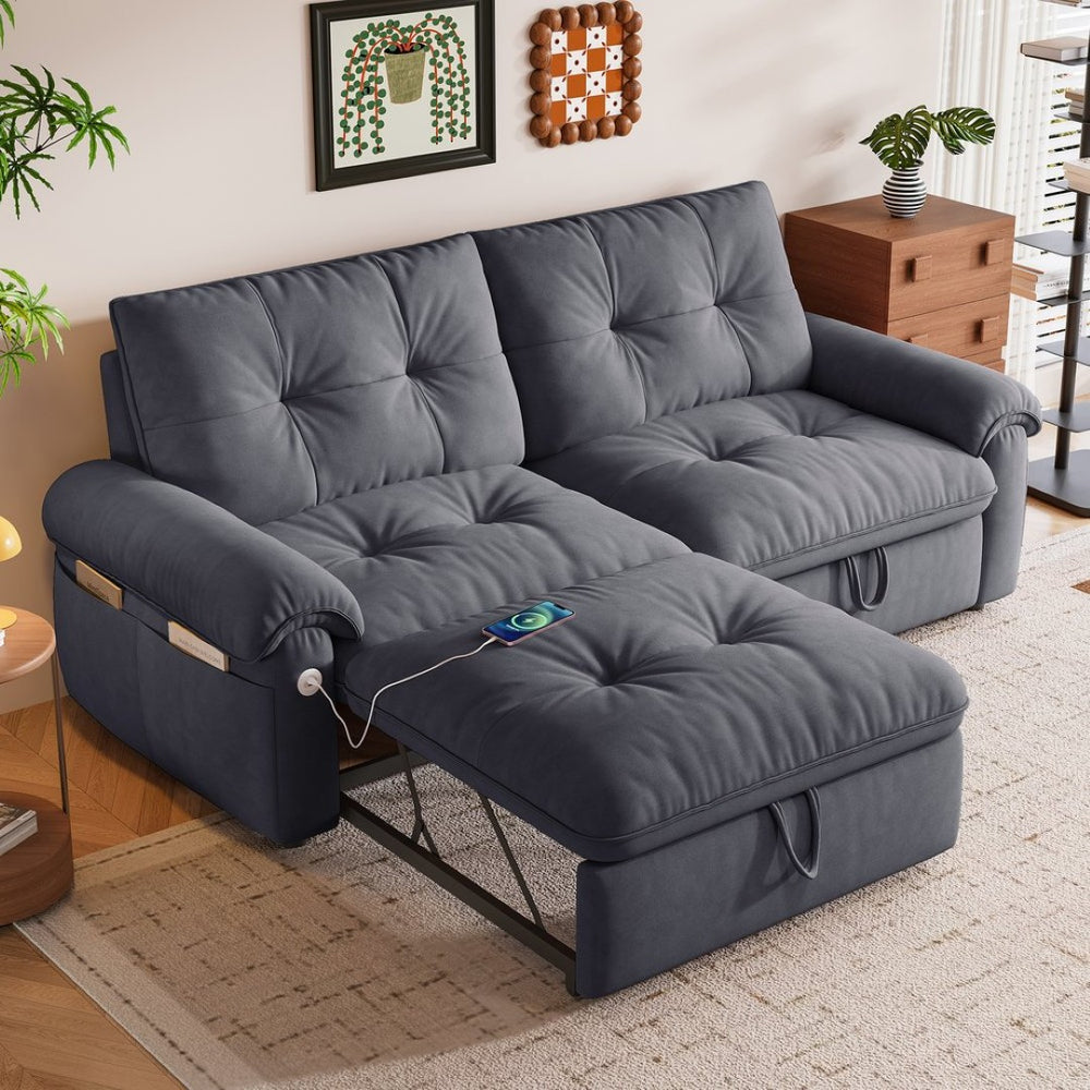 English Elm W3820s00014is Velvet Sleeper Sofa Convertible Guest Bed for Studio Apartments Grey W3820S00027