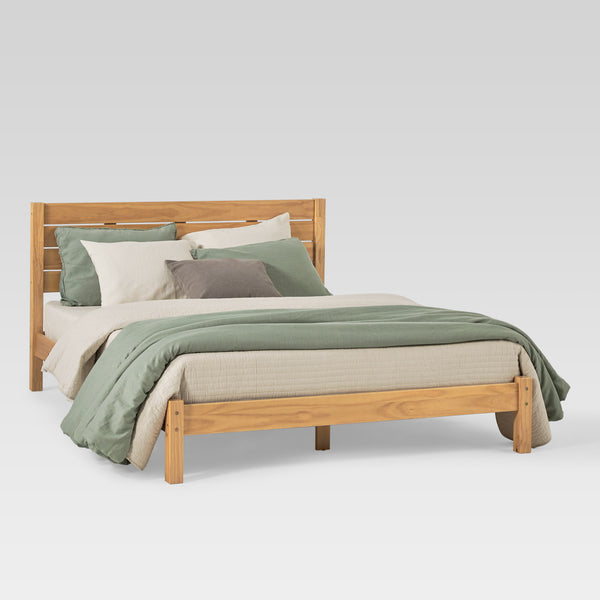 Isla Minimalist Queen Bed Frame - Sustainably Crafted Solid Pine Wood with Simple Boho Headboard