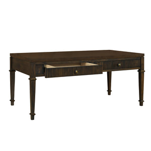 JLA Home Martha Stewart - Fluted two-drawer coffee table with fluted faces, antique-brass knobs & dark brown veneer finish MT120-1192