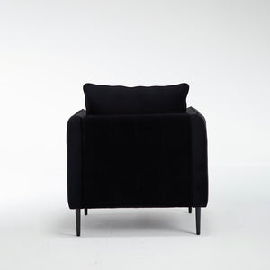 English Elm Accent Velvet Armchair Mid-century Modern Plush Seat with Metal Legs for Any Room Black W3244P325834