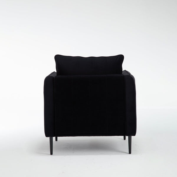 English Elm Accent Velvet Armchair Mid-century Modern Plush Seat with Metal Legs for Any Room Black W3244P325834