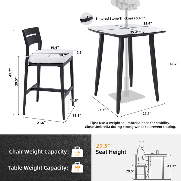 English Elm Modern 5Pc Outdoor Patio Bar Set – Stylish Sintered Stone Table & Comfortable Aluminum Stools! W1886S00022