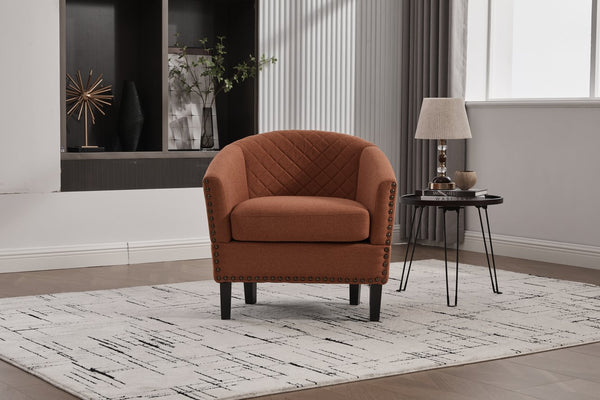 English Elm chair Quilted Diamond-Back Accent Chair with Nailhead Trim, Soft Tactile Upholstery & Solid Wood Legs Orange W3515P327004