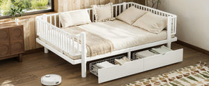 English Elm Full Size Metal Platform Storage Bed Low Profile Steel Frame with Built-in Drawers Light White W5305P471351