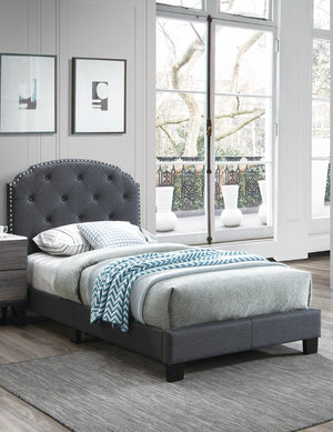 English Elm Light Gray Burlap Upholstered Twin Bed with Button Tufted Headboard and Nailhead Trim Charcoal B011P415174