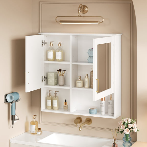 English Elm 2-in-1 Matte Wall Mounted Medicine Cabinet Soft Close Mirror Storage for Bathroom Vanity White N710P389456K