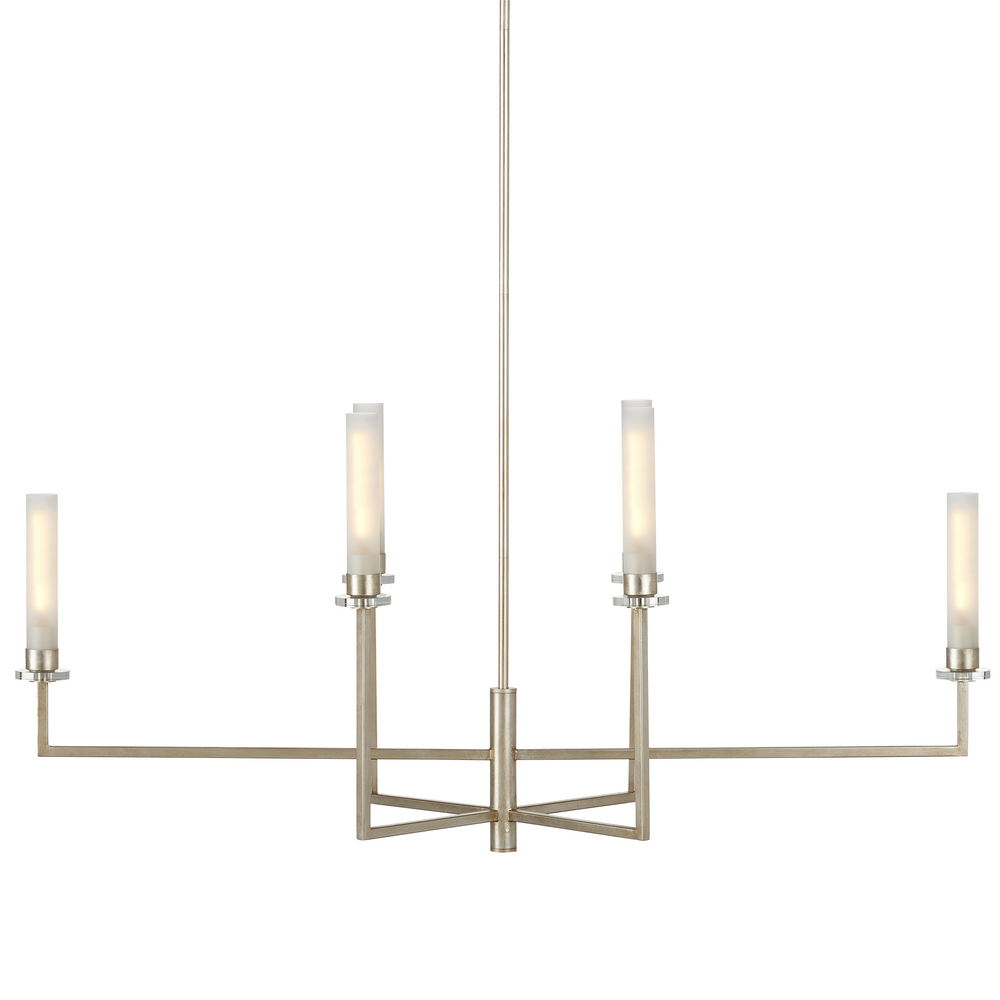 Courante Silver Chandelier - Elegant Champagne Metal Design with Crystal Bobeches & Frosted Glass