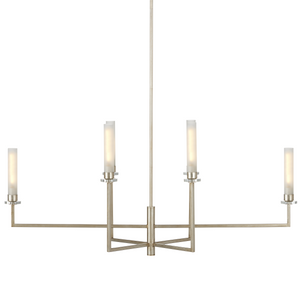 Courante Silver Chandelier - Elegant Champagne Metal Design with Crystal Bobeches & Frosted Glass