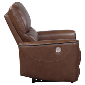 English Elm Denson Saddle Brown Power Recliner Chair with Leatherette Upholstery, Button Control, Plush Springs B062P353263