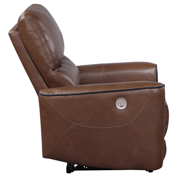 English Elm Denson Saddle Brown Power Recliner Chair with Leatherette Upholstery, Button Control, Plush Springs B062P353263
