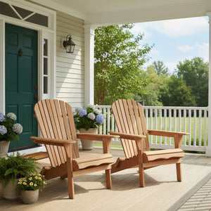 English Elm Outdoor Solid Hemlock Adirondack Chair Set Two Foldable Slatted Patio Seats W2640P400927