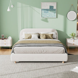 English Elm Queen Boucle Upholstered Bed Curved Foam Padded Headboard Solid Wood Legs Modern N757Q210312W-1