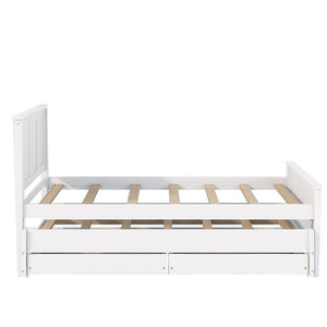 English Elm Twin Pine Platform Bed with Pull-out Trundle Storage Drawers for Kids or Guests White N7090008815K