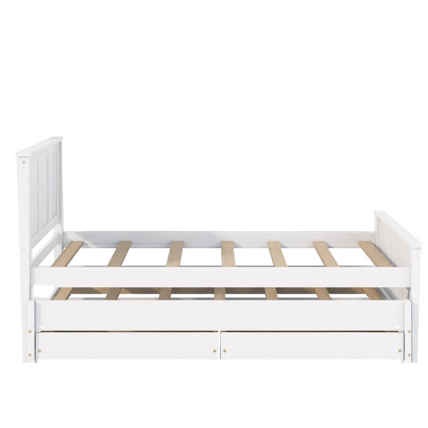 English Elm Twin Pine Platform Bed with Pull-out Trundle Storage Drawers for Kids or Guests White N7090008815K