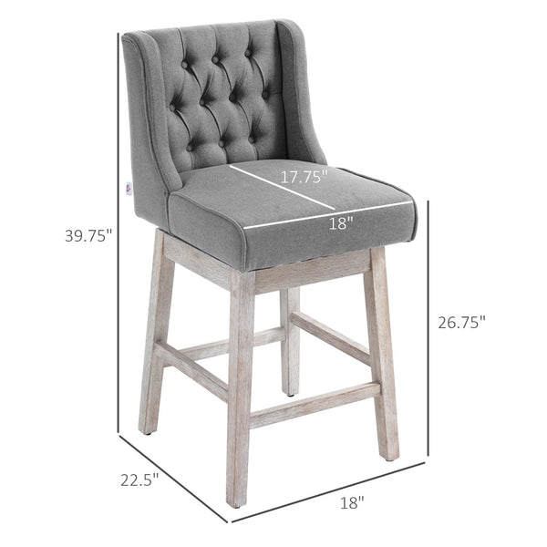 English Elm Homcom Wingback Counter Stools Set of 2 Swivel Tufted Upholstered Kitchen Bar Seating W2225P217148