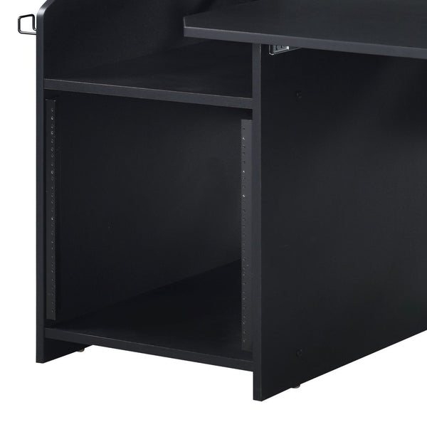 English Elm Black Music Desk With Integrated Earphone Rack - Spacious, Durable, And Organized Workspace For Musicians B062P215478-GIGA