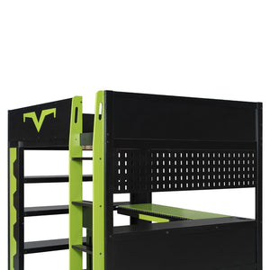 English Elm Full Size Gaming Loft Bed with Desk Rgb Lighting Power Outlet and Storage Drawer Green LT000285AAF