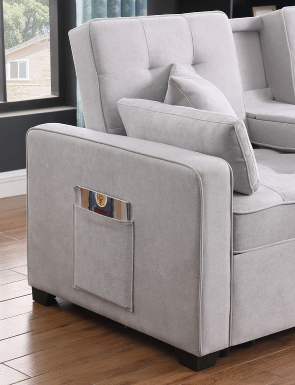 English Elm Corrado Woven Fabric Sleeper Loveseat with Console Cup Holders and Charging Ports Light Gray B2749S00243