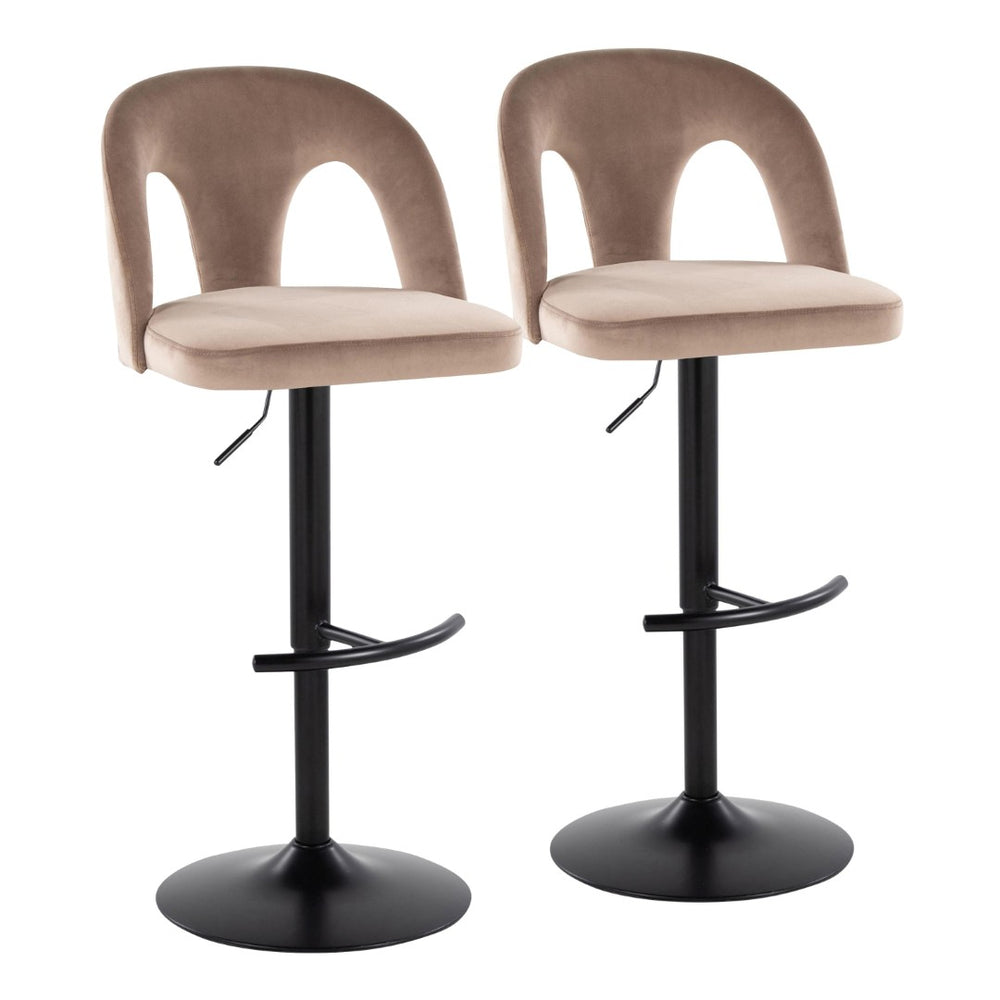 English Elm Adjustable Swivel Barstools Taupe Velvet Seat Matte Black Base Set of Two B202S01958