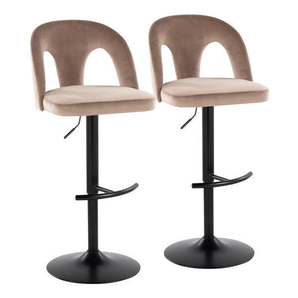 English Elm Adjustable Swivel Barstools Taupe Velvet Seat Matte Black Base Set of Two B202S01958