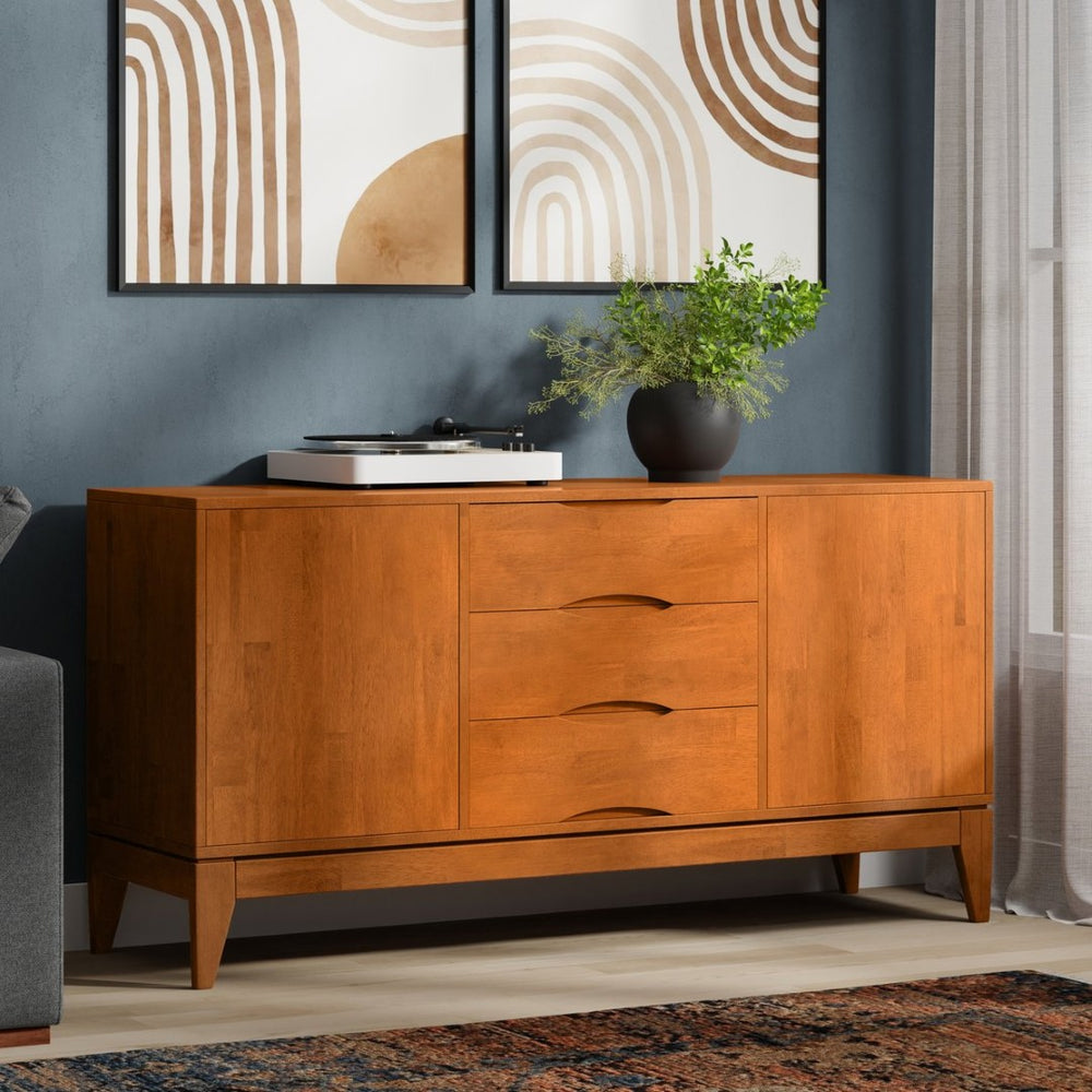 English Elm Harper Solid Rubberwood Sideboard Mid-century Buffet with Tapered Legs for Dining Rooms B136P439006