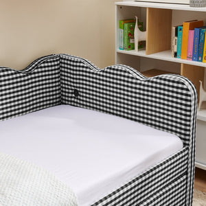 English Elm Twin Gingham Linen Daybed with Wave Silhouette Usb Port and Dual Storage Drawers Black W1413S00145