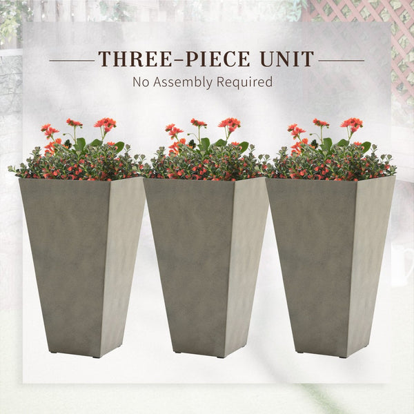 English Elm Outsunny Set Of 3 Modern Tall Gray Planters With Drainage Holes - Stylish Indoor/Outdoor Pots! W2225P174508-GIGA