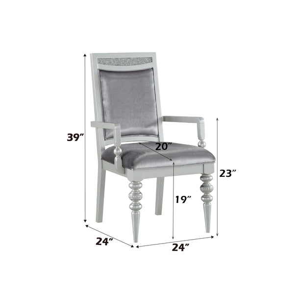 English Elm Maverick Elegant Fabric Side Chair with Rhinestone Inlays, Turned Legs & Padded Seat for Dining Silver 43 L x 23 W x 18 H B2726P269247