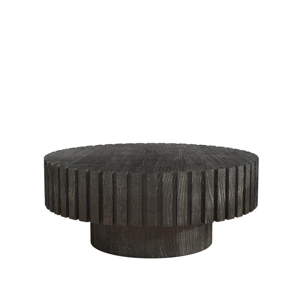 English Elm Modern Circular Black Coffee Table, 31.4-Inch Natural Wood Design For Living, Study & Dining Rooms W1727P251153