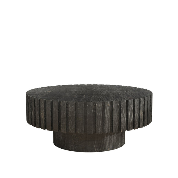 English Elm Modern Circular Black Coffee Table, 31.4-Inch Natural Wood Design For Living, Study & Dining Rooms W1727P251153