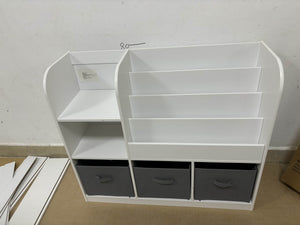 English Elm Kids Bookcase Adjustable Display Shelf with 3 Collapsible Fabric Drawers, Sturdy MDF Toy Organizer, White/Gray W808127602