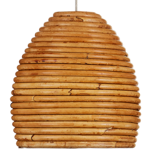 Beehive Rectangular Multi-Drop Pendant Light with Natural Rattan Shades and Silver Canopy Finish