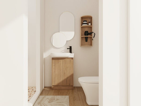 English Elm 23" Freestanding Ceramic Vessel Sink Vanity with Soft Close Cabinet and Wall Rack Imitative Oak W999S00491