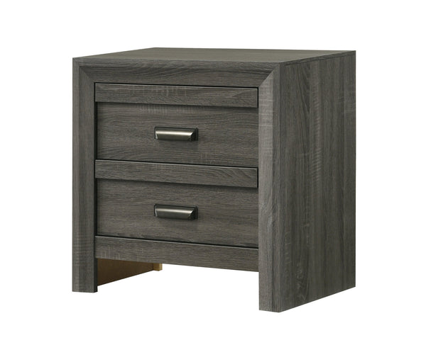 English Elm 1pc Two-Drawer Nightstand with Wood Grain Finish, Compact Modern Bedroom Storage Accent Table, 21.6x16.4x23.7" Gray 25.94 L x 18.19 W x 27.67 H B011P368149