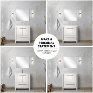 English Elm White Bath Vanity With Cultured Marble Top, Brushed Nickel Faucet & Stylish Storage Solutions B2731P259331-GIGA