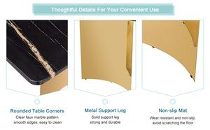 English Elm Table With Glass Top & 8 Chairs - Modern Imitation Marble Dining Set With Golden Stainless Steel Legs W1151S04331-GIGA