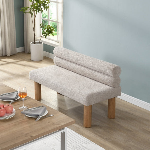 English Elm Upholstered Dining and Entryway Bench with Rubberwood Legs Padded Seat 300 Lb Capacity Light Grey,Natural N779P371712E