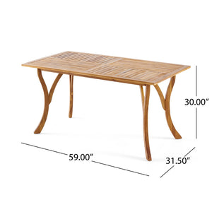 English Elm Outdoor Acacia Wood Dining Set Seats Six with Wicker Chairs and Teak Finish Patio Table N773OD00137B