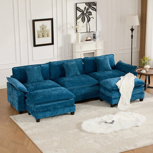 English Elm Wider Armrest 3-Seat Modern Sectional Couch In Blue - Comfy Chenille Fabric, Modular Design & Ergonomic Support W1143S00039-GIGA