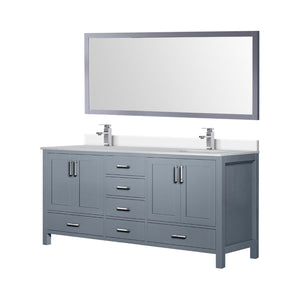 English Elm Dark Grey 72" Double Bath Vanity with White Quartz Top, Chrome Faucet, Large 70"x32" Mirror, Durable Finish B2731S01001