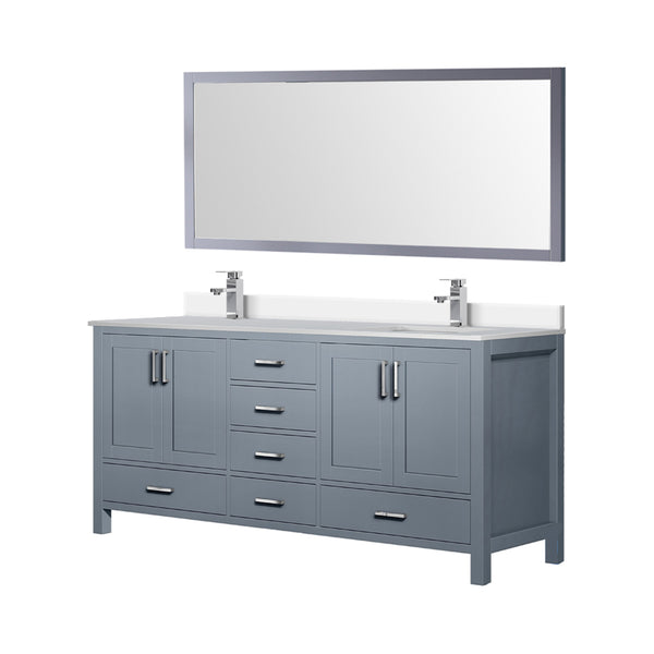 English Elm Dark Grey 72" Double Bath Vanity with White Quartz Top, Chrome Faucet, Large 70"x32" Mirror, Durable Finish B2731S01001