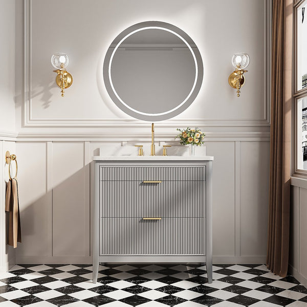 English Elm Fully Assembled 36'' Grey Bathroom Vanity With Engineered Marble Top & Dual Handle Sets For Style W1826P308975