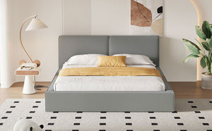 English Elm Queen Upholstered Platform Bed with Velvet Headboard, Solid Wood Slats, Sturdy 500lb Capacity, Modern Chic Design Gray SF000162AAE