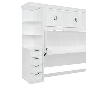 English Elm Twin Murphy Wall Bed with Integrated Desk Wardrobe and Storage Cabinet in White LP000767AAK