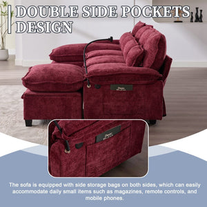 English Elm United We Win 106" U-Shape Sectional Sofa - Comfy Chenille Couch With Usb Ports, Storage Ottoman & Pillows W1568S00235-GIGA