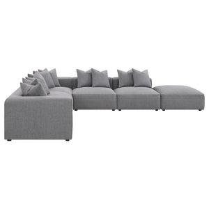 English Elm Amherst Grey 6-Piece Modular Sectional Sofa with Plush Cushions, Ottoman & Black Wood Feet, 154" B062S01219