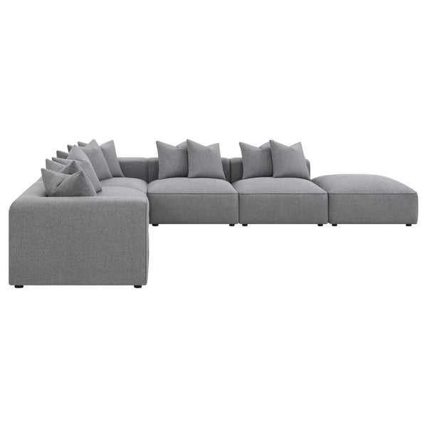 English Elm Amherst Grey 6-Piece Modular Sectional Sofa with Plush Cushions, Ottoman & Black Wood Feet, 154" B062S01219