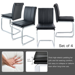English Elm Modern Pu Leather Cantilever Dining Chairs Set of 4 with Steel Arc Frame for Kitchen Black And Silver W5123P454214