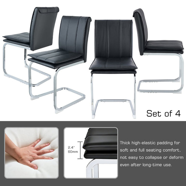 English Elm Modern Pu Leather Cantilever Dining Chairs Set of 4 with Steel Arc Frame for Kitchen Black And Silver W5123P454214