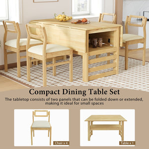 English Elm Topmax Rubberwood Extendable Dining Set with Drop Leaves and Linen Chairs for Four SP000080AAA
